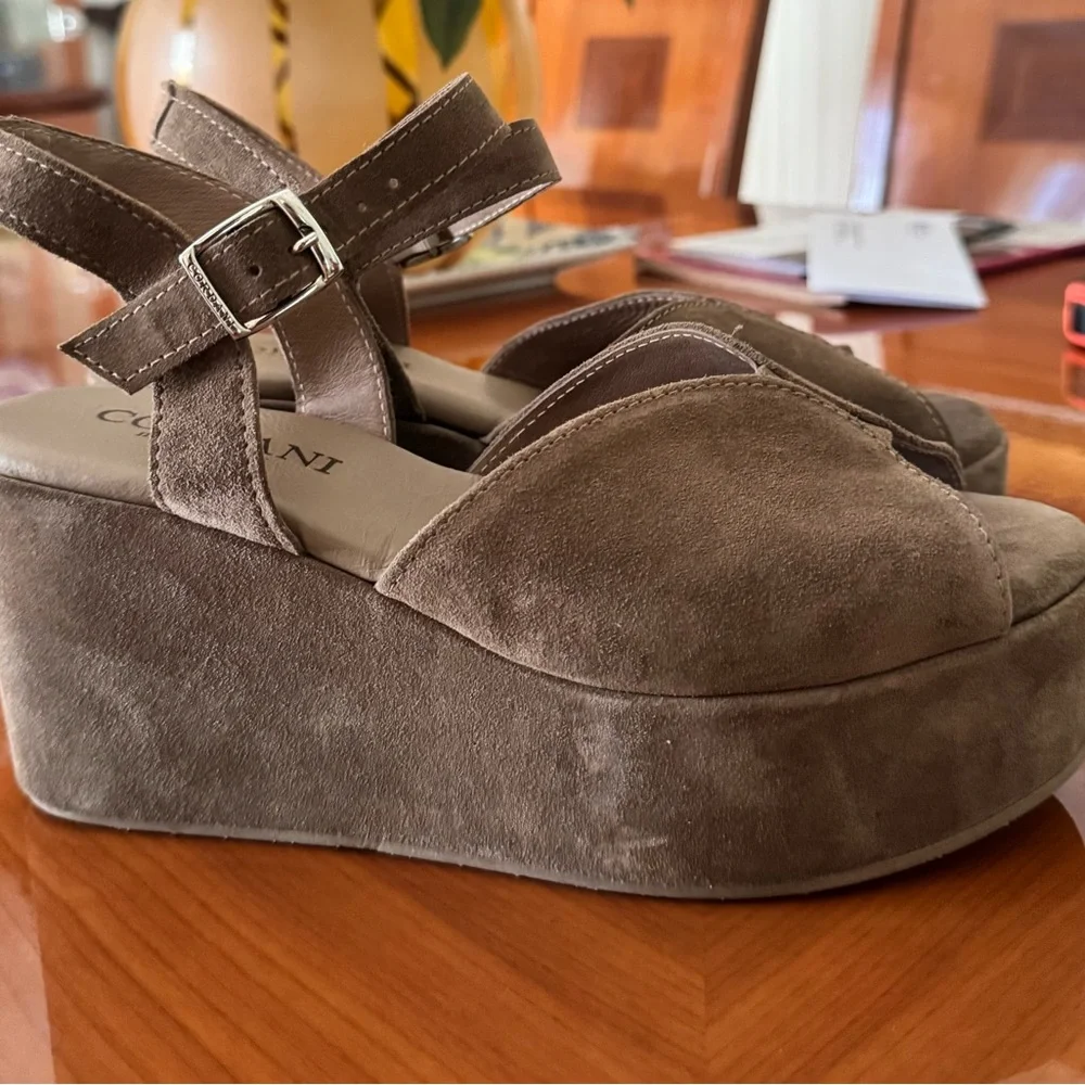Jenna Platform Wedge Sandal Cordani Side 8.5 (39) Crosta Fango beige